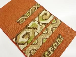 未使用品　横段に抽象模様織出し名古屋帯